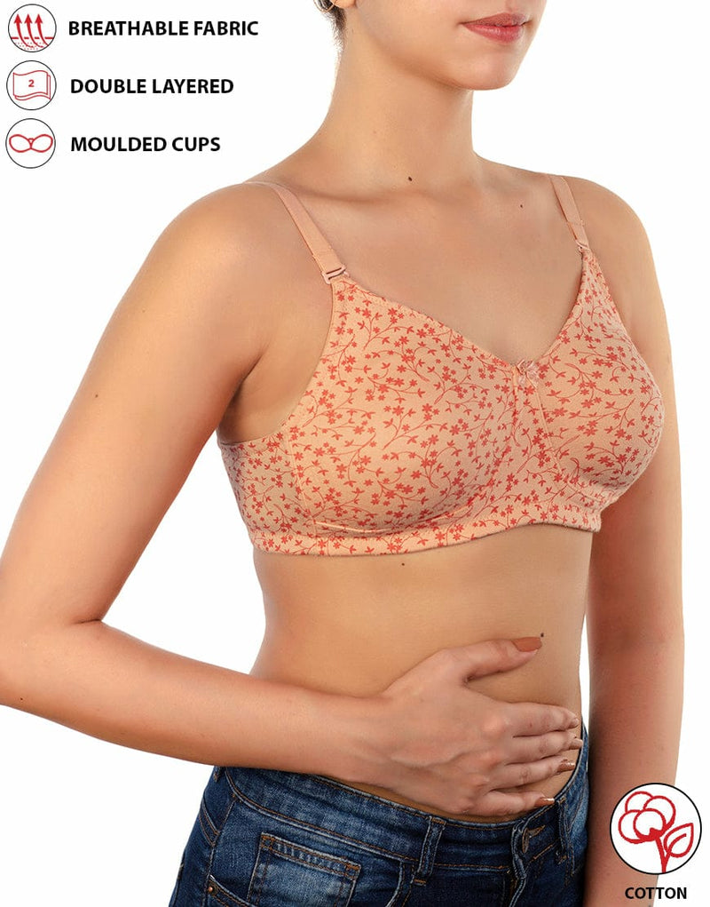 PACK OF 2 STRETCHABLE COTTON DOUBLE LAYERED NON WIRED PRINTED BRA