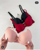 💎 Pack of 4 Luxury Ribbed Push-Up Bras – With Glam Charm 💎