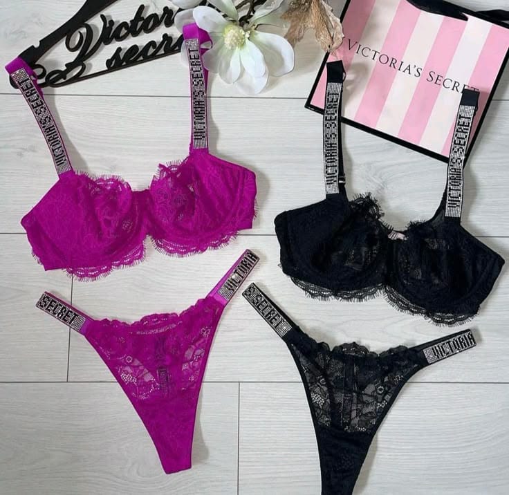 ✨ Pack of 2 | Victoria’s Secret Luxe Lace Net Bra And Panty Set ✨